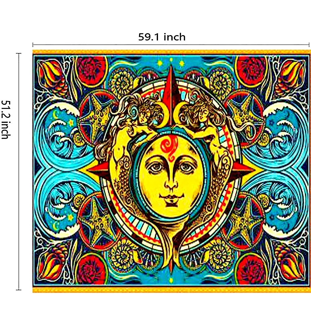 NWT 51x59 Large Sun Wall Tapestry Dorm Decor Black Light